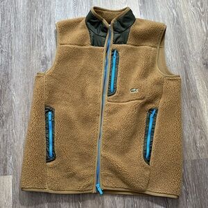 Lacoste Tan Fleece Vest with Blue Accents